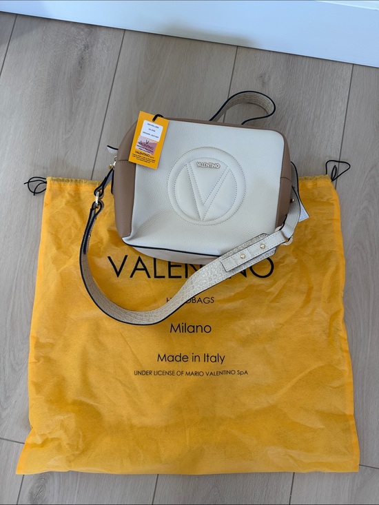 Valentino bags by Mario Valentino S.p.A Handbags - Valentino Cream and Brown Leather Crossbody with Embossed V Logo